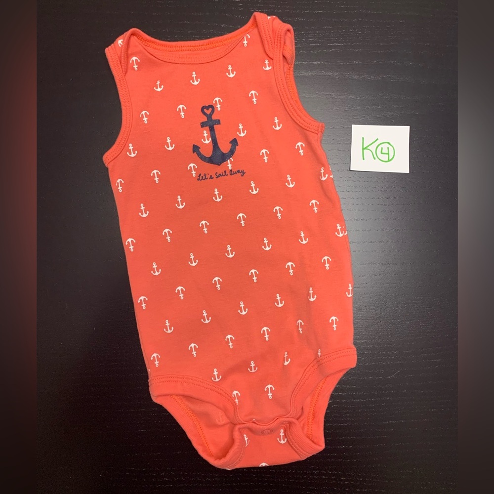 ⭐️2/$5.00⭐️ Joe Fresh 6-12m Orange Anchor Print Tank Top Onesie